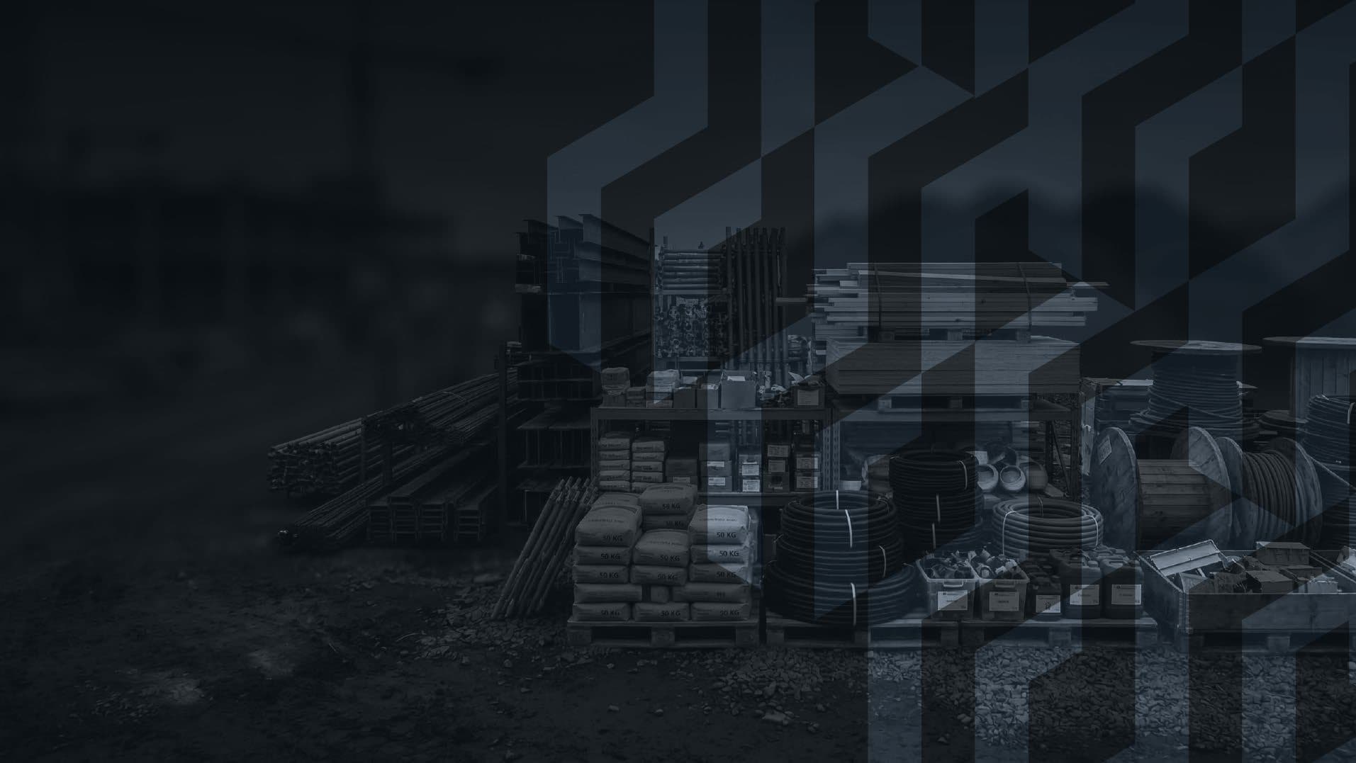 Industrial supply yard with a premium dark brand treatment